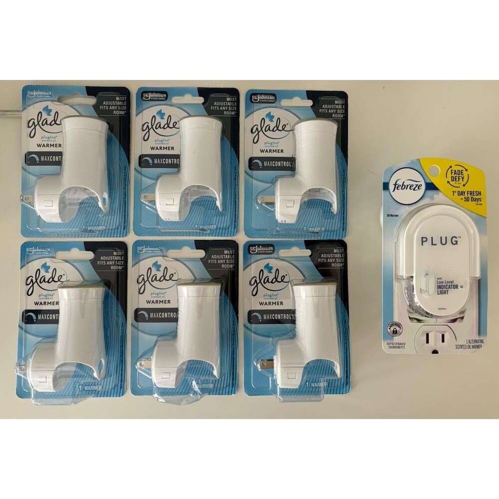 Lot of 6 Glade PlugIns Air Freshener Warmer Plug Plus 1 Febreze Oil Warmer Plug